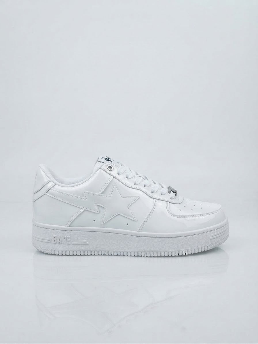 A Bathing Ape BAPE STA Low in white patent leather